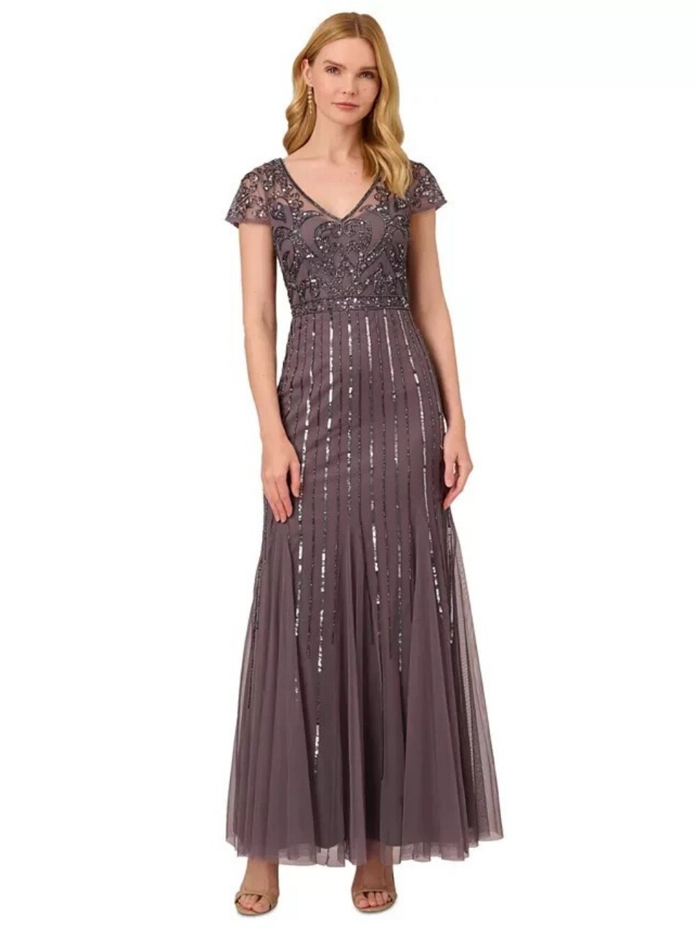 Adrinna Papell Embellished V-Neck Evening Gown - Picture 4 of 9